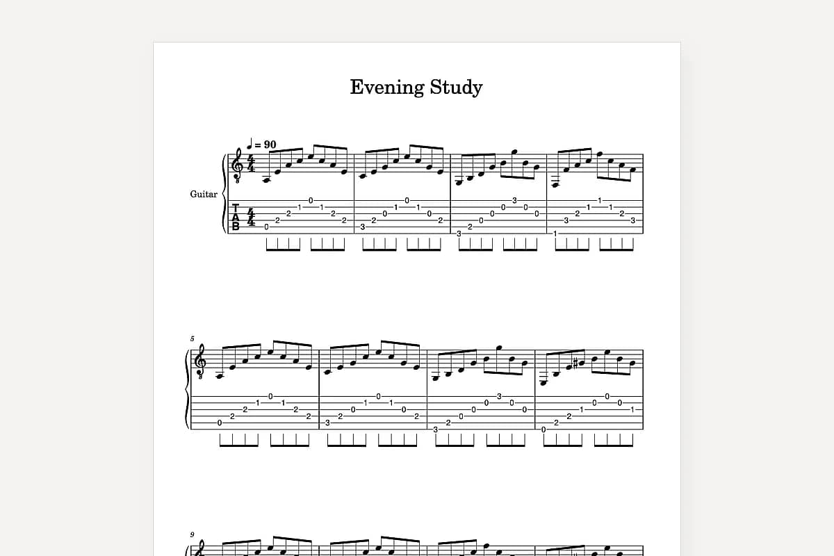 A MusicXML file from TabToSheetMusic opened in MuseScore 4