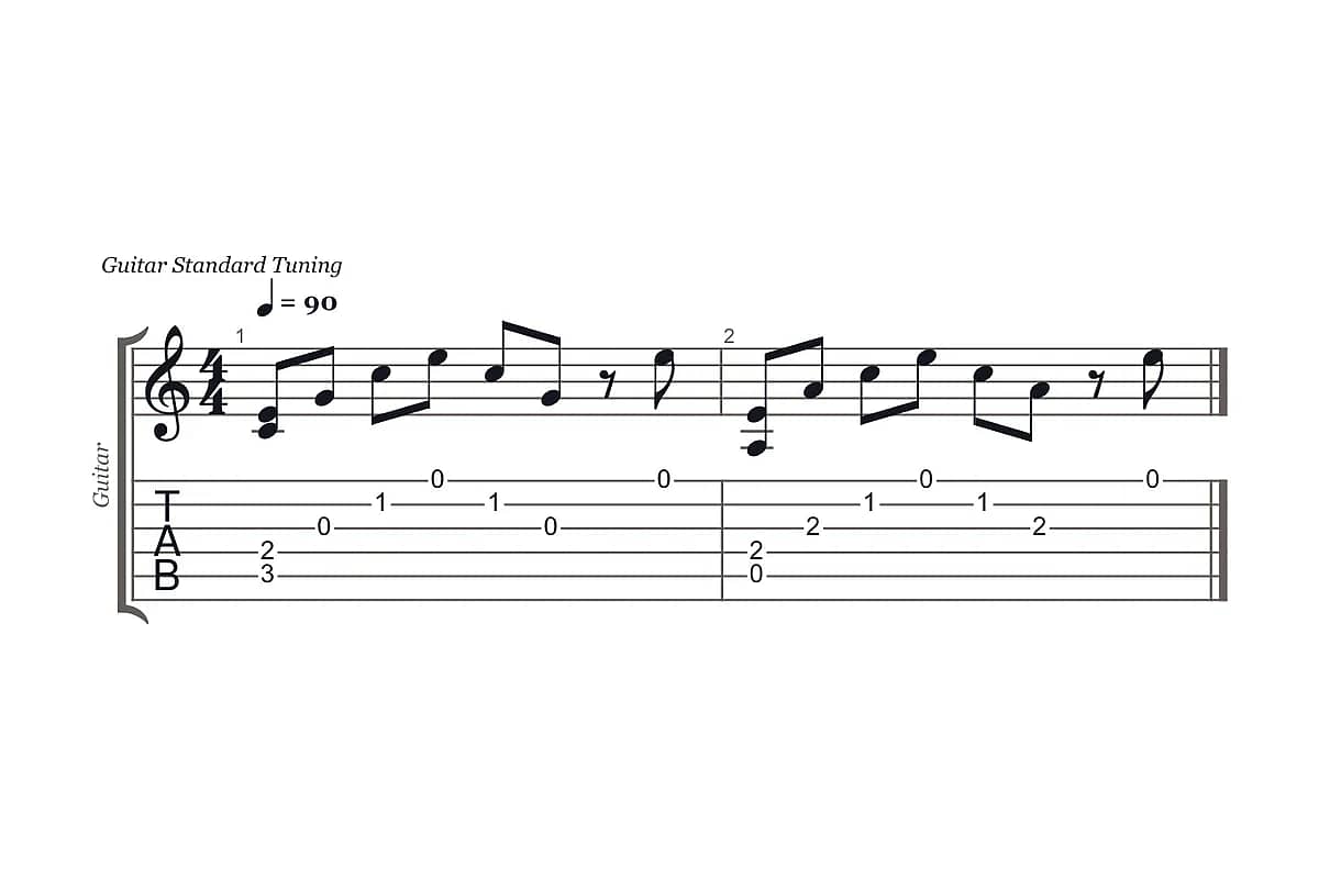 Standard notation above a linked tab staff